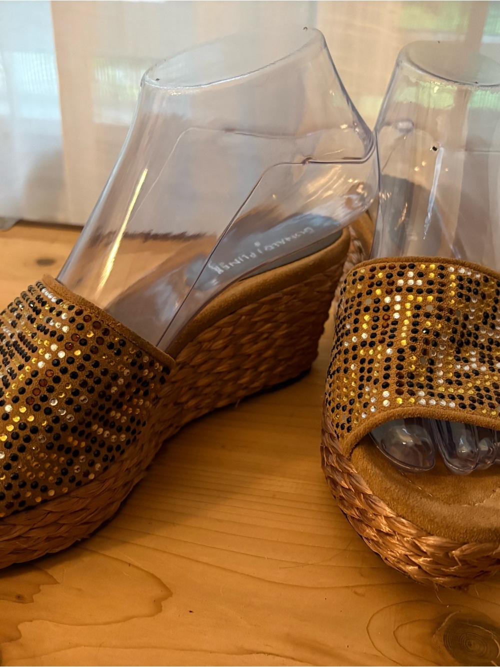 Donald J. Pliner Gold Sequin Wedge Slide Sandals Sz